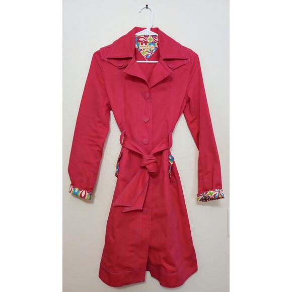 Tommy Jeans Jackets & Blazers - Vintage Y2K Tommy Jeans Women’s Hot Pink Trench Coat Jacket Floral Trim SZ S/P